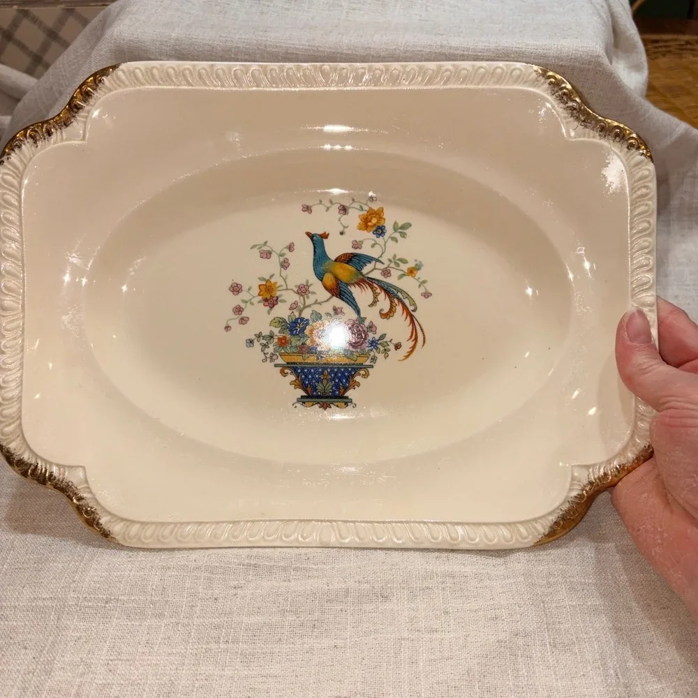 Salem Heirloom Cream Porcelain Serving Dish Pheasant Bird Floral Gold Trim